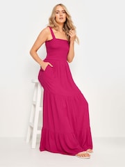 Long Tall Sally Pink Shirred Strappy Maxi Dress - Image 1 of 5