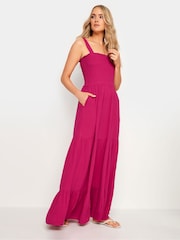 Long Tall Sally Pink Shirred Strappy Maxi Dress - Image 2 of 5
