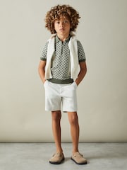 Reiss Sage/Off White Sanderson 3-9 yrs Diamond Stitch Half-Zip Polo Shirt - Image 1 of 4