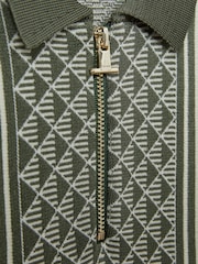 Reiss Sage/Off White Sanderson 3-9 yrs Diamond Stitch Half-Zip Polo Shirt - Image 4 of 4