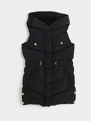 River Island Black Girls Faux Fur Hooded Gilet - Image 2 of 5