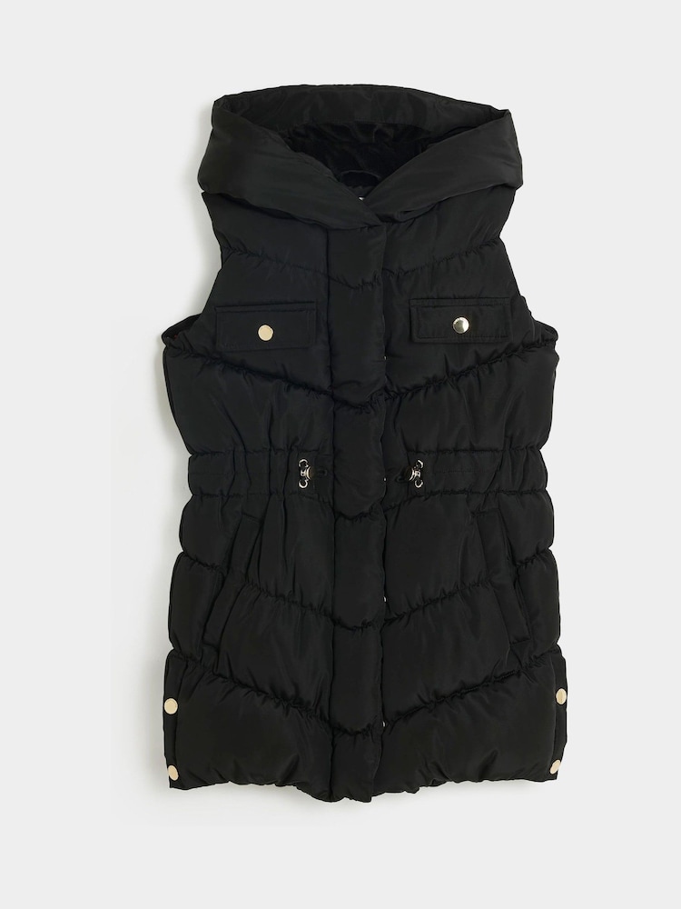 River Island Black Girls Faux Fur Hooded Gilet - Image 2 of 5