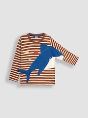 JoJo Maman Bébé Toffee Brown Snapping Shark Novelty Appliqué Top - Image 1 of 3