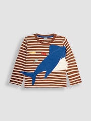 JoJo Maman Bébé Toffee Brown Snapping Shark Novelty Appliqué Top - Image 3 of 3