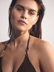 Reiss Chocolate Riah Triangle Halter Neck Bikini Top - Image 5 of 7