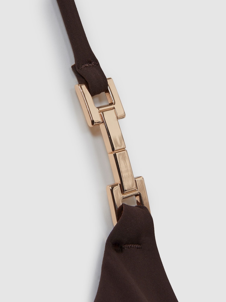 Reiss Chocolate Riah Triangle Halter Neck Bikini Top - Image 7 of 7