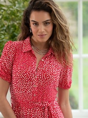 Pour Moi Red Jodie Fuller Bust Slinky Jersey Tiered Midi Shirt Dress - Image 3 of 6