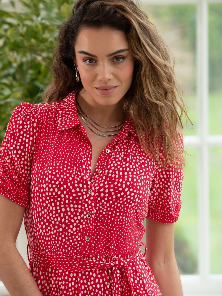 Pour Moi Red Jodie Fuller Bust Slinky Jersey Tiered Midi Shirt Dress - Image 3 of 6