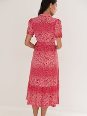 Pour Moi Red Jodie Fuller Bust Slinky Jersey Tiered Midi Shirt Dress - Image 4 of 6