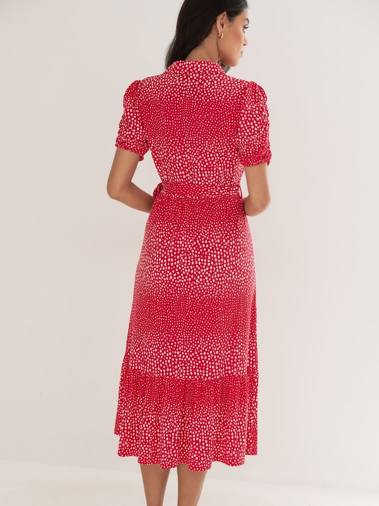 Pour Moi Red Jodie Fuller Bust Slinky Jersey Tiered Midi Shirt Dress - Image 4 of 6