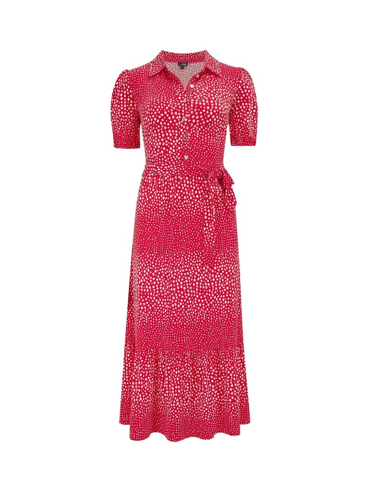 Pour Moi Red Jodie Fuller Bust Slinky Jersey Tiered Midi Shirt Dress - Image 5 of 6