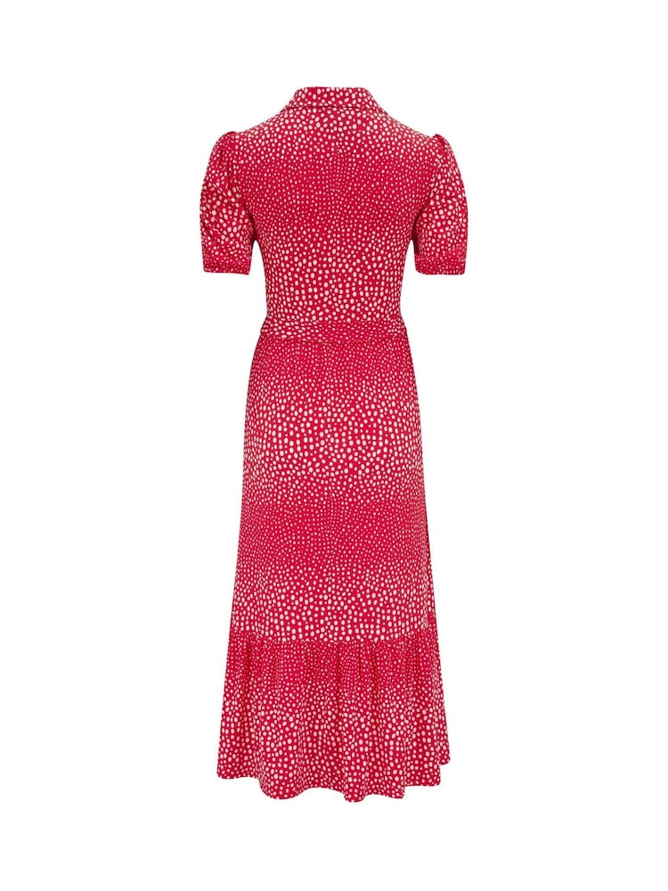 Pour Moi Red Jodie Fuller Bust Slinky Jersey Tiered Midi Shirt Dress - Image 6 of 6