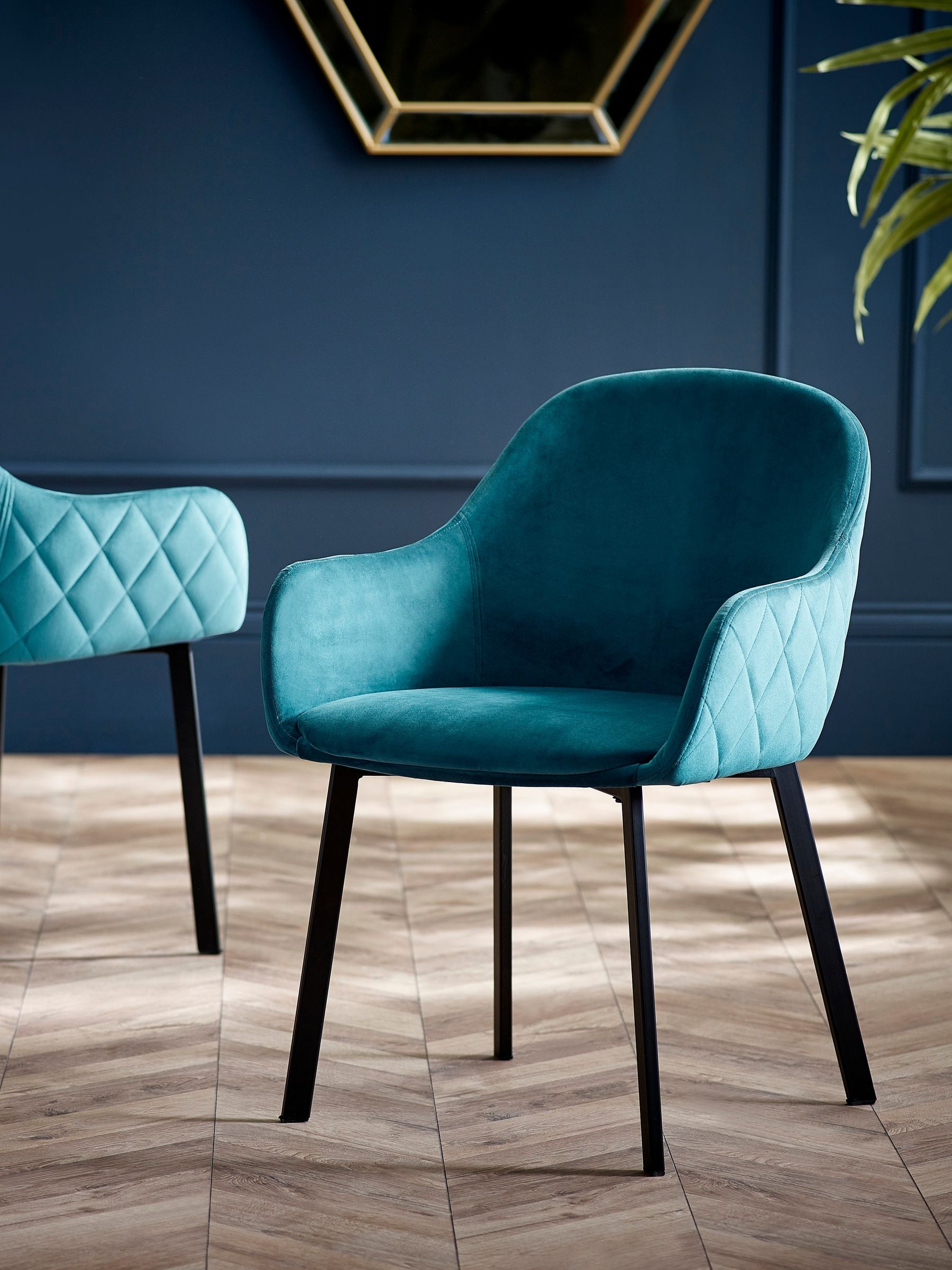 Julian Bowen Unisex Teal Velvet Set Of 2 Lima Dining Chairs