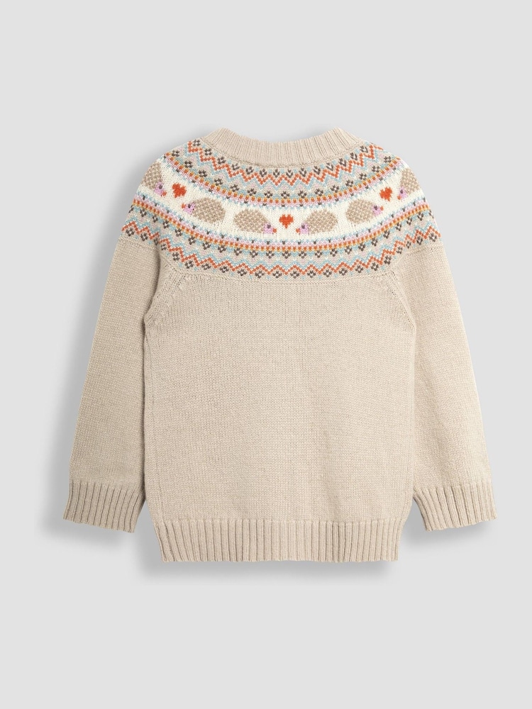 JoJo Maman Bébé Natural Hedgehog Knit Fairisle Pattern Cardigan - Image 2 of 3