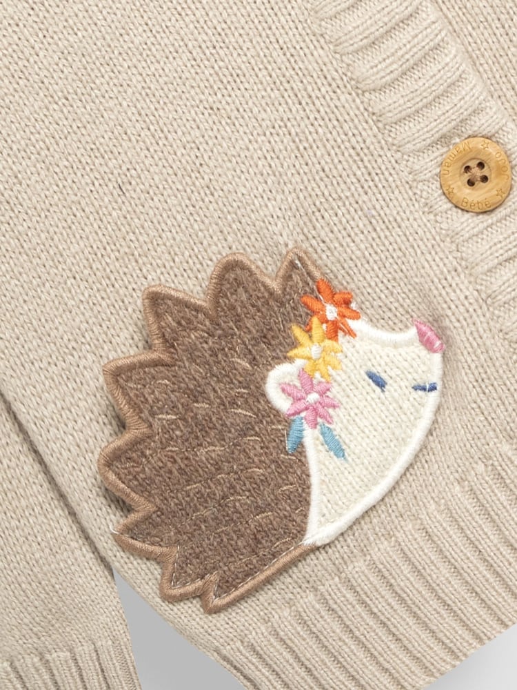 JoJo Maman Bébé Natural Hedgehog Knit Fairisle Pattern Cardigan - Image 3 of 3 JoJo Maman Bébé Natural Hedgehog Knit Fairisle Pattern Cardigan - Image 3 of 3
