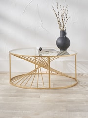 Pacific Gold Liberty Glass and Gold Metal Round Coffee Table - Image 1 of 5