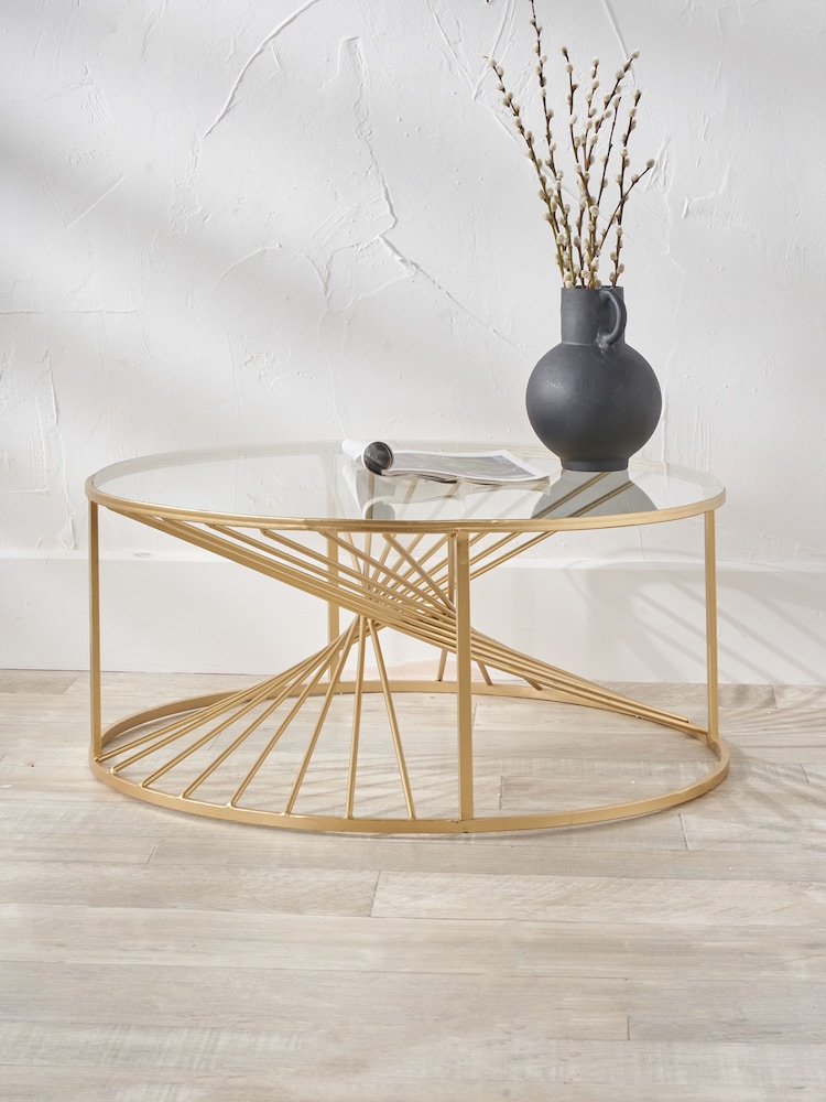 Pacific Gold Liberty Glass and Gold Metal Round Coffee Table - Image 1 of 5