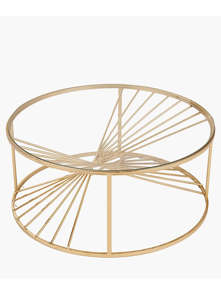 Pacific Gold Liberty Glass and Gold Metal Round Coffee Table - Image 2 of 5