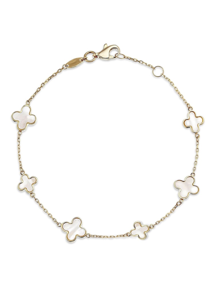Beaverbrooks 9ct Gold Mother of Pearl Clover Bracelet - Image 1 of 6