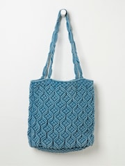 FatFace Raela Blue Macrame Shopper Bag - Image 1 of 3