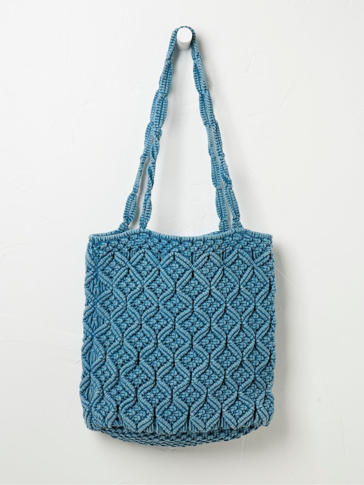 FatFace Raela Blue Macrame Shopper Bag - Image 1 of 3