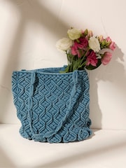 FatFace Raela Blue Macrame Shopper Bag - Image 2 of 3