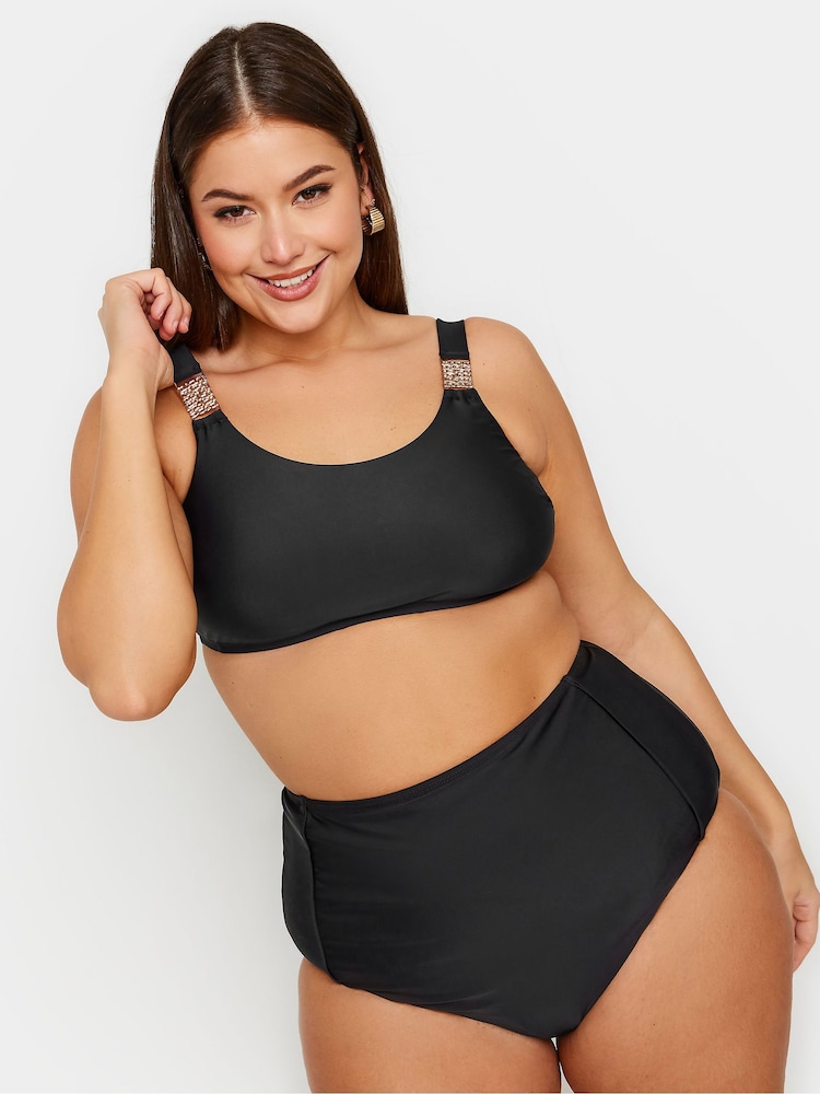 Yours Curve Black Chain Detail Bikini Top - Image 1 of 6