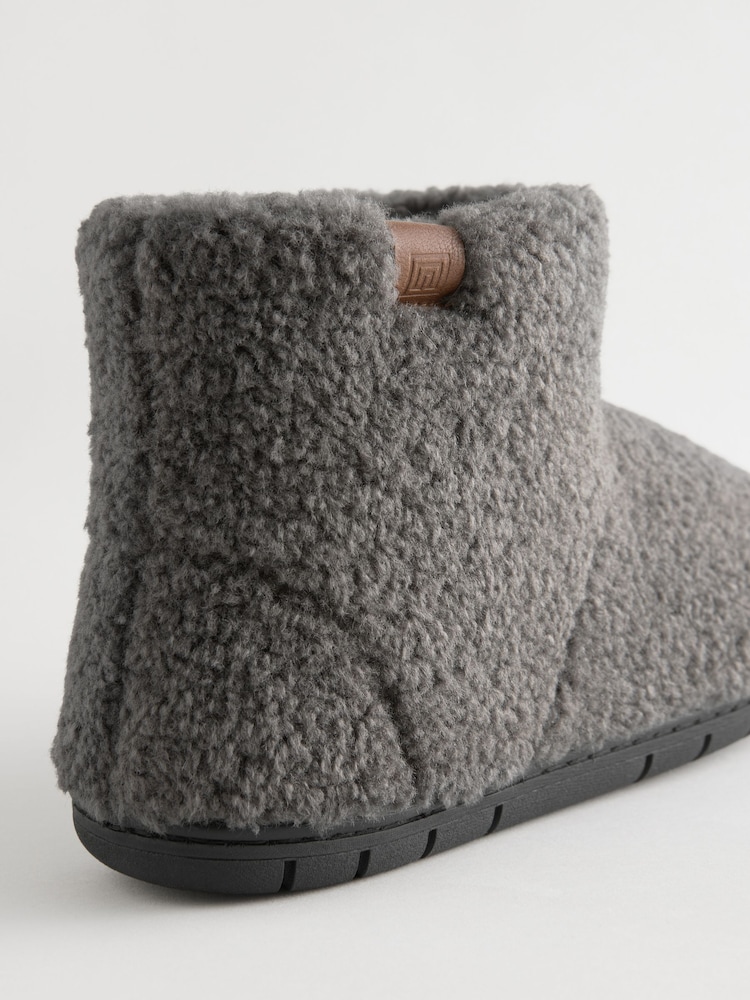 Charcoal Grey Borg Boot Slippers - Image 5 of 5