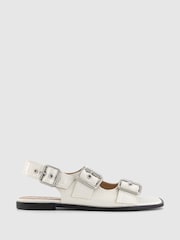Office White Stealth Double Buckle Contrast Stitch Sandals - Image 1 of 3
