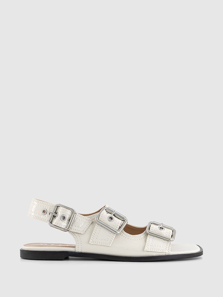 Office White Stealth Double Buckle Contrast Stitch Sandals - Image 1 of 3