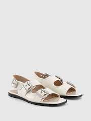 Office White Stealth Double Buckle Contrast Stitch Sandals - Image 2 of 3