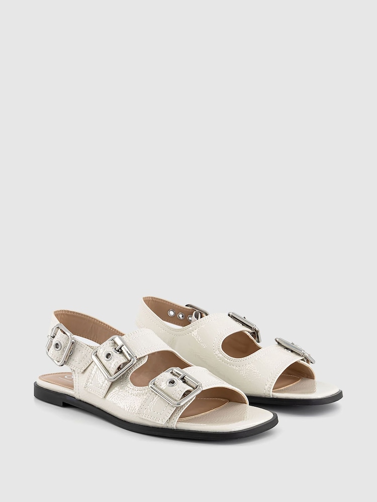 Office White Stealth Double Buckle Contrast Stitch Sandals - Image 2 of 3