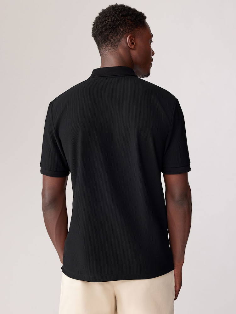 Black/White Vertical Stripe Quarter Zip Polo Shirt - Image 2 of 8