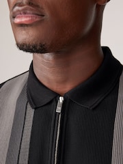Black/White Vertical Stripe Quarter Zip Polo Shirt - Image 5 of 8