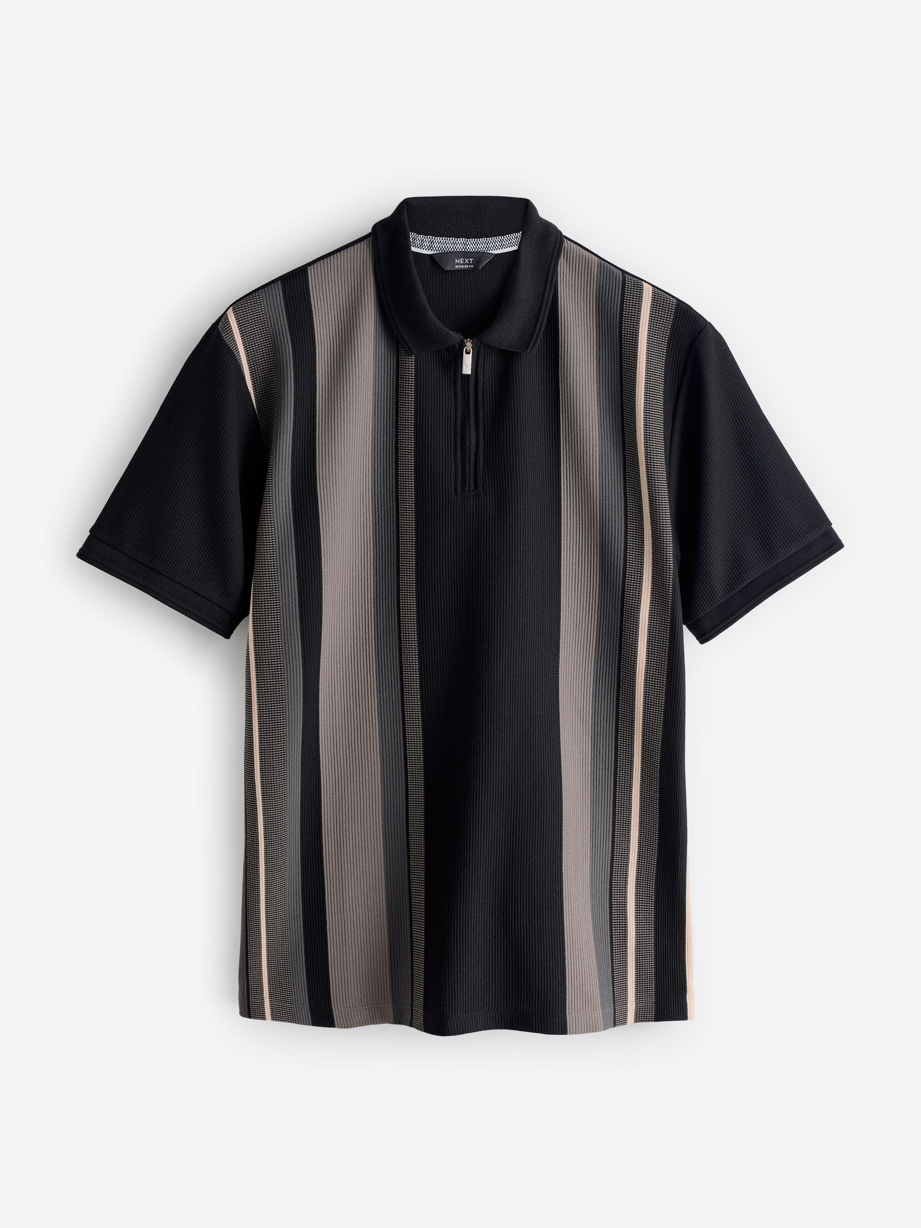 Buy Black/White Vertical Stripe Quarter Zip Polo Shirt from