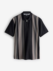 Black/White Vertical Stripe Quarter Zip Polo Shirt - Image 6 of 8