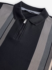 Black/White Vertical Stripe Quarter Zip Polo Shirt - Image 7 of 8
