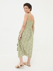 FatFace Lucia Green Damask Floral Linen Blend Midi Dress - Image 3 of 6