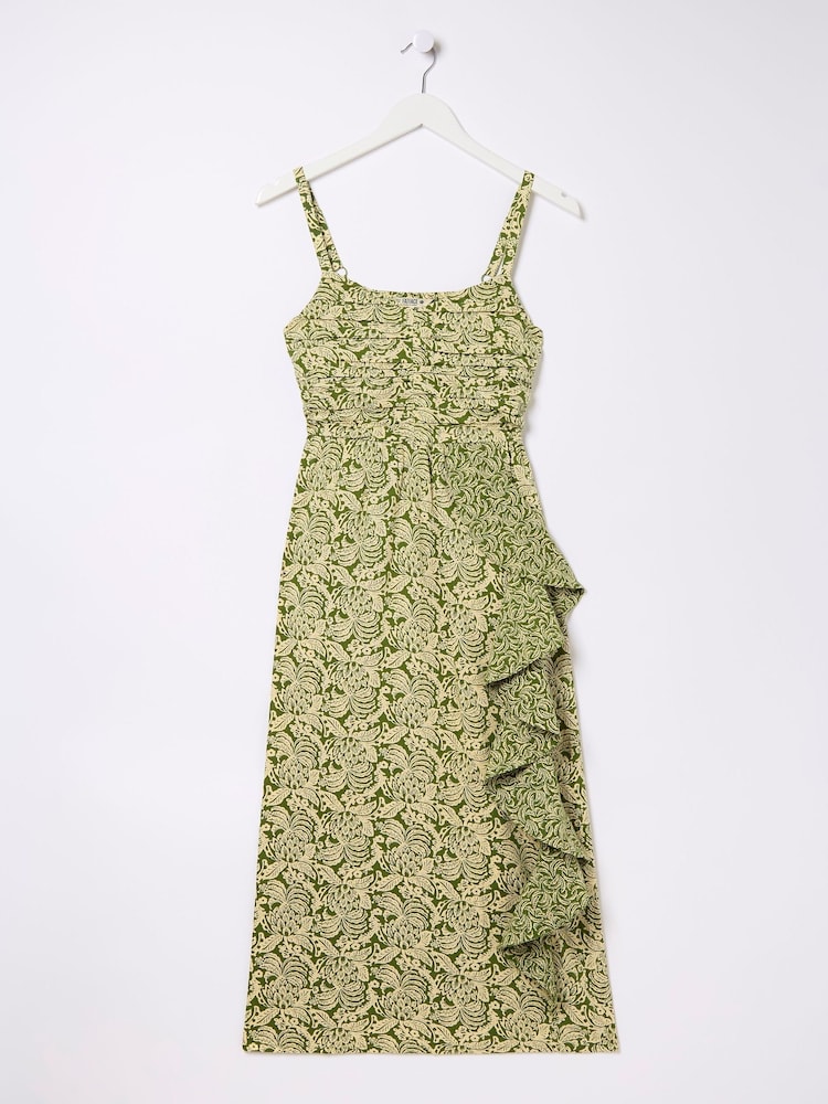 FatFace Lucia Green Damask Floral Linen Blend Midi Dress - Image 6 of 6 FatFace Lucia Green Damask Floral Linen Blend Midi Dress - Image 6 of 6