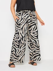 Yours Curve Black Shirred Waist Wide Leg Trousers - Image 2 of 6