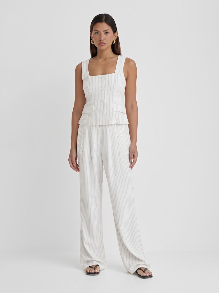 4th & Reckless White Kadaya Pinstripe Linen Waistcoat - Image 1 of 5