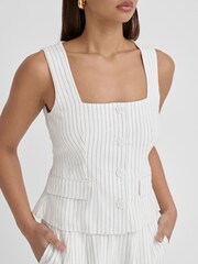 4th & Reckless White Kadaya Pinstripe Linen Waistcoat - Image 4 of 5