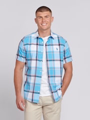 U.S. Polo Assn. Blue Mens Short Sleeve 100% Cotton Check Shirt - Image 1 of 8