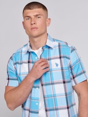 U.S. Polo Assn. Blue Mens Short Sleeve 100% Cotton Check Shirt - Image 2 of 8