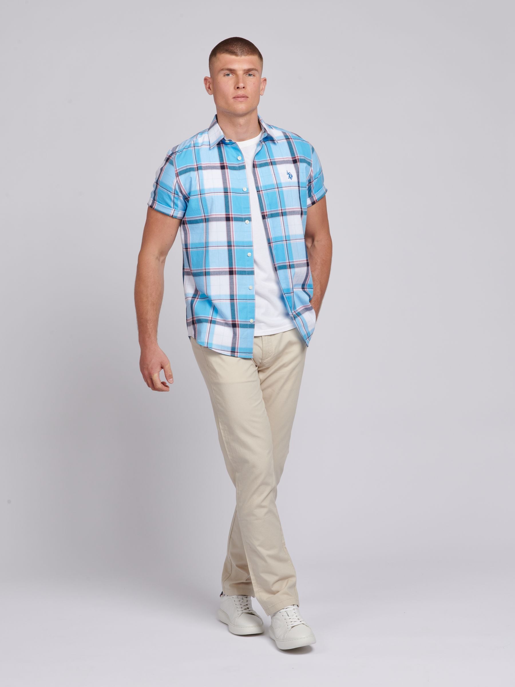 Buy U.S. Polo Assn. Blue Mens Short Sleeve 100% Cotton Check