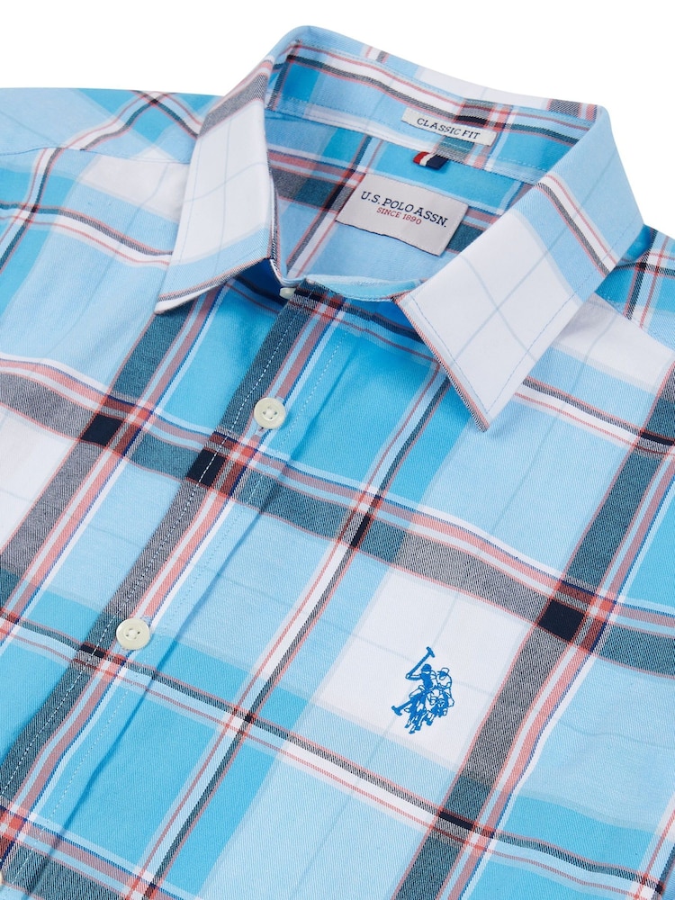U.S. Polo Assn. Blue Mens Short Sleeve 100% Cotton Check Shirt - Image 8 of 8