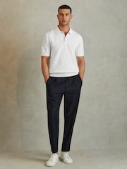 Reiss Optic White Lupton Cotton Textured Press-Stud Polo Shirt - Image 3 of 6