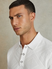 Reiss Optic White Lupton Cotton Textured Press-Stud Polo Shirt - Image 4 of 6