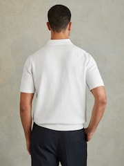 Reiss Optic White Lupton Cotton Textured Press-Stud Polo Shirt - Image 5 of 6