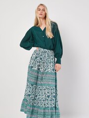 Apricot Cream Floral Vine 100% Cotton Tiered Maxi Skirt - Image 1 of 5